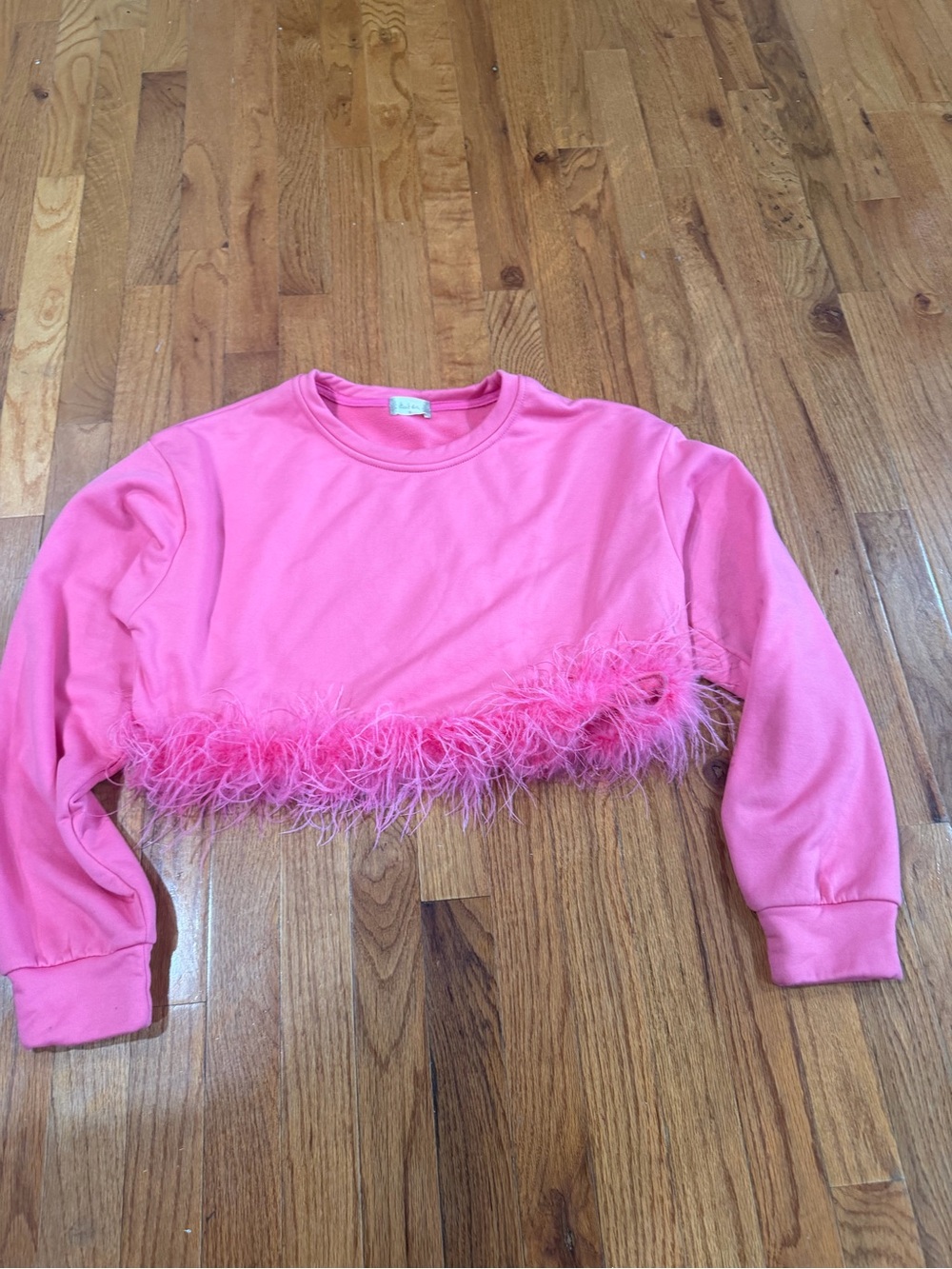 Altar'd State Pink Feather-Trim Girls' Cropped Sweatshirt